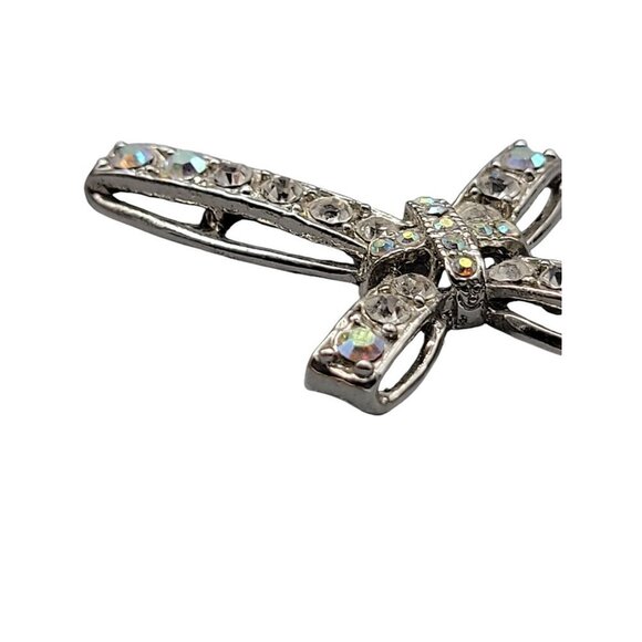 Aurora Borealis Cross Pendant Silver Tone Lots of Sparkle & Color - Picture 10 of 12